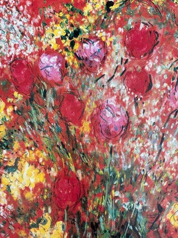 Marc Chagall (1887-1985) - Fleurs sur fond rouge