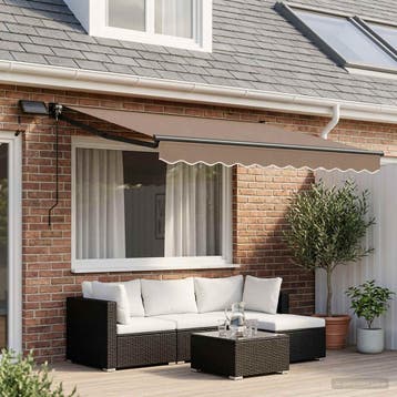 vidaXL Handbediende luifel met LEDs Taupe 100% Polyester en, Verzenden