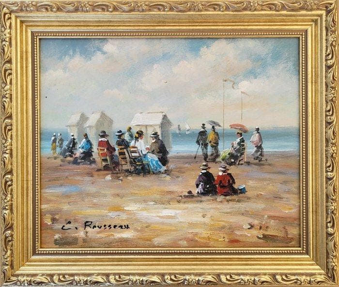 Camille Rousseau (1949) - Normandie ~ Sur la plage un, Antiek en Kunst, Kunst | Schilderijen | Klassiek