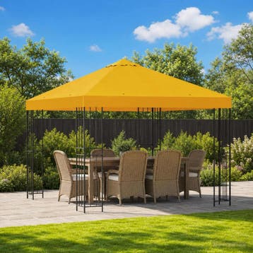 vidaXL Prieel 3 x 3 m Geel Polyester en Staal 190 gsm, Verzenden, Nieuw