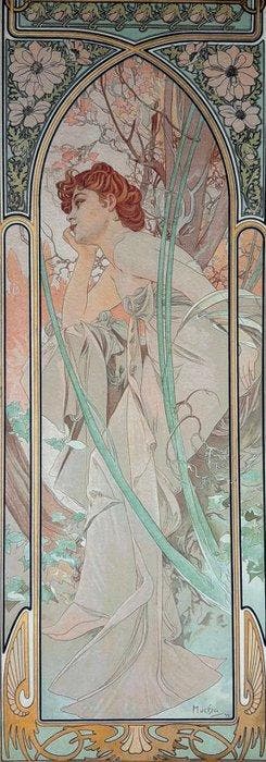 Alphonse Mucha (1860-1939) - Brune aux Roseaux, Antiquités & Art, Antiquités | Autres Antiquités