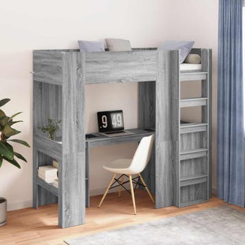 vidaXL Stapelbedframe met Bureau Grijs Sonoma 75 x 190 cm, Verzenden