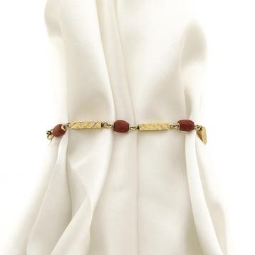 Vintage gouden armband met bloedkoraal (Schakelarmband), Ophalen of Verzenden
