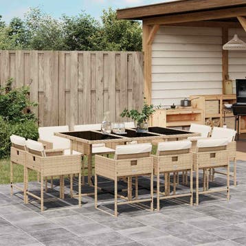 vidaXL 11-delige Tuinset met kussens poly rattan beige, Verzenden, Nieuw, Tuinset