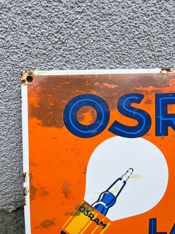 Osram - Vintage Osram Auto Lampen Emaille Porselein Bord, Antiek en Kunst