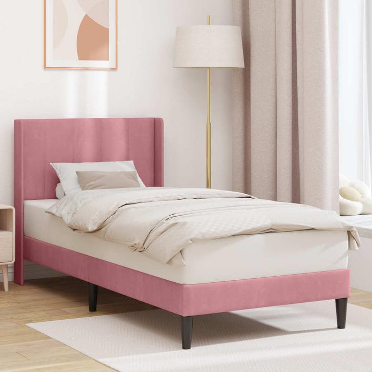 vidaXL Bedframe met hoofdeinde Roze 100 x 200 cm Fluweel, Huis en Inrichting, Slaapkamer | Bedden, Nieuw, Verzenden
