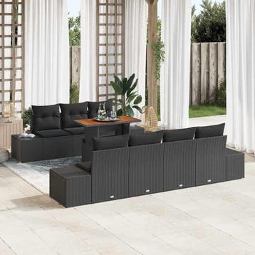 vidaXL Tuinbank Set 8 st Zwart poly rattan, Verzenden, Nieuw