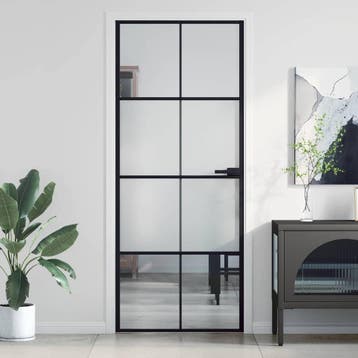 vidaXL Binnendeur smal 83x201,5 cm gehard glas en aluminium, Verzenden
