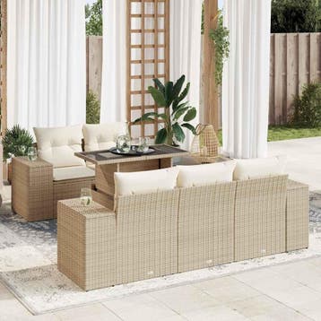 vidaXL 6-delige Loungeset met kussens poly rattan beige, Verzenden, Nieuw, Loungeset