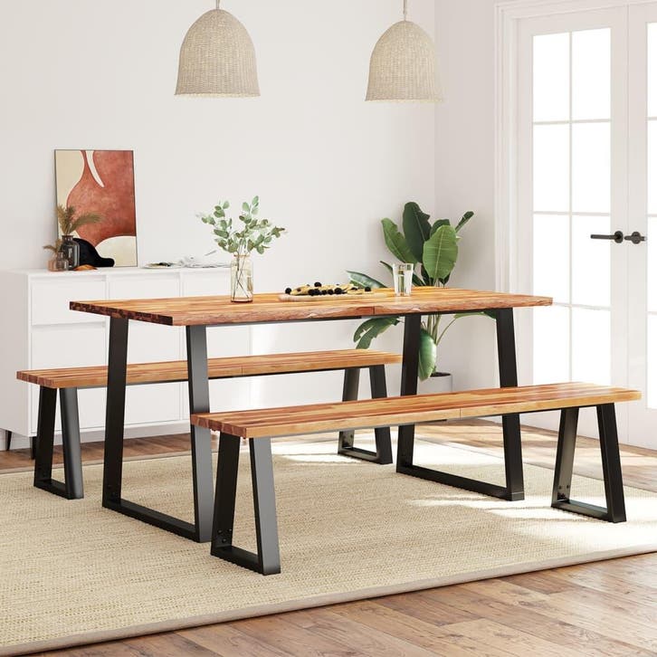 vidaXL 3-delige Eethoek met natuurlijke rand massief, Maison & Meubles, Salles à manger complètes, Envoi