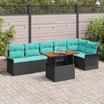 vidaXL Tuinbank Set met opslag 7 pcs Zwart Poly rattan, Verzenden