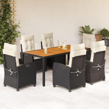 vidaXL 7-delige Tuinset met kussens poly rattan zwart, Verzenden, Tuinset