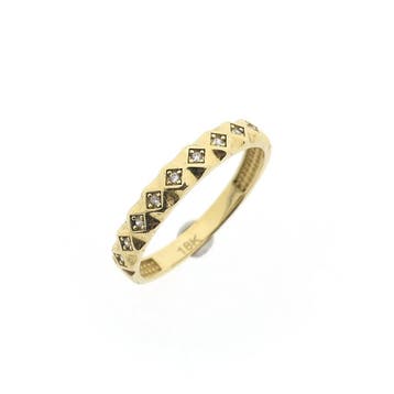 Gouden rijring met zirconia, Handtassen en Accessoires, Ringen, Gebruikt, Ophalen of Verzenden, 17 tot 18, Met edelsteen