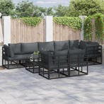 vidaXL Tuinbank Set met kussen 9 pcs Zwart Aluminium, Tuin en Terras, Verzenden, Nieuw