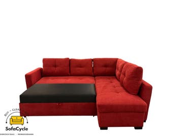 Hoekzetel rood capitonné met slaapfunctie – nieuw, Verzenden