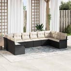 vidaXL Tuinbank Set met kussen 10 pcs Zwart poly rattan, Verzenden, Nieuw