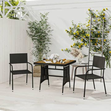 vidaXL 3-delige Tuinset poly rattan zwart, Verzenden, Nieuw, Tuinset