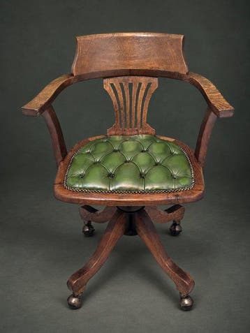 Bureaustoel - Hout, Leder, Gietijzer - Engelse Bureaustoel, Antiek en Kunst