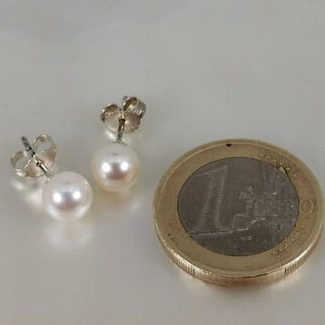 Zonder minimumprijs - Oorbellen Zilver Parel - Akoya RD Ø, Nieuw