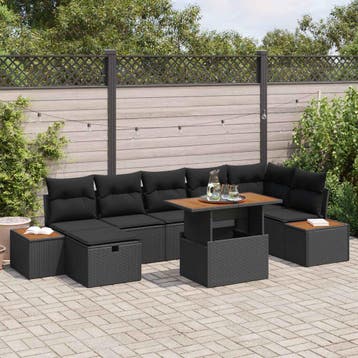 vidaXL Tuinbank Set 8 st Zwart poly rattan, Verzenden