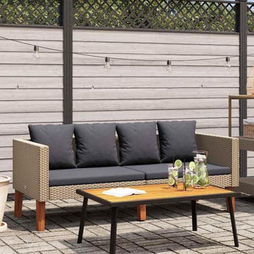 vidaXL Tuinbank 2-zits met kussens poly rattan beige, Verzenden, Nieuw
