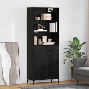 vidaXL Highboard Zwart Eiken 69,5 x 34 x 180 cm Bewerkt hout, Huis en Inrichting, Kasten | Dressoirs, Verzenden, Nieuw