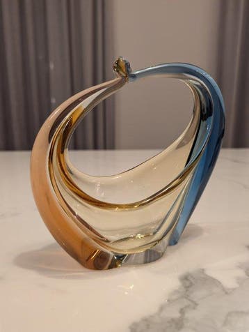 sculptuur, Sculpturale Art Glass schaal / kunstobject in, Antiek en Kunst