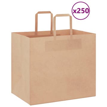 vidaXL Papieren zakken 250 st met hengsels 32x22x28 cm bruin, Divers, Emballage cadeau, Verzenden
