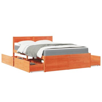 vidaXL Bed met lades en matras massief grenenhout wasbruin, Huis en Inrichting, Slaapkamer | Bedden, Verzenden, Nieuw