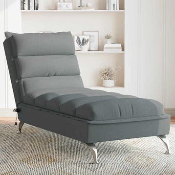 vidaXL Massage chaise longue met kussens stof donkergrijs, Verzenden