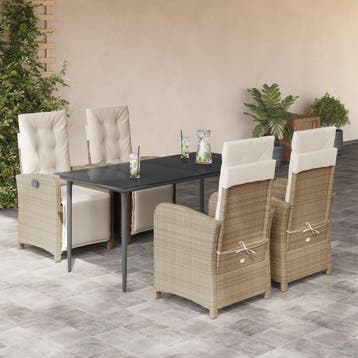 vidaXL 5-delige Tuinset met kussens poly rattan beige, Verzenden, Tuinset