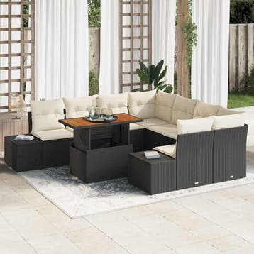 vidaXL Tuinbank Set 9 st Zwart Poly rattan, Verzenden, Nieuw