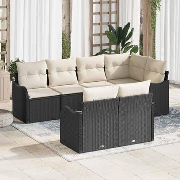 vidaXL Tuinbank Set 7 st Zwart Poly rattan, Tuin en Terras, Verzenden, Nieuw
