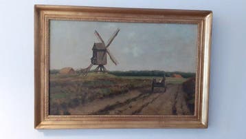 Emile Nelis (1853-?) - Molengezicht met paard en wagen