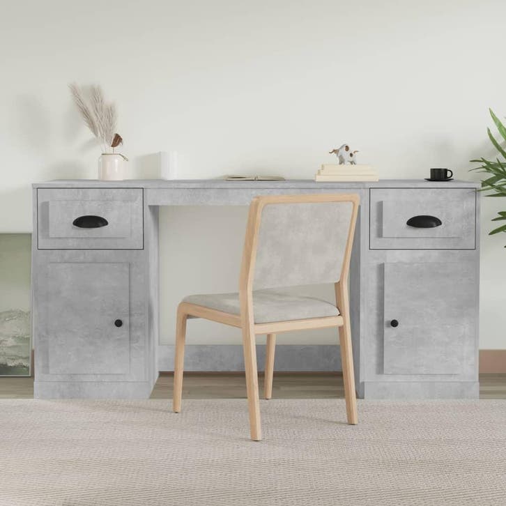 vidaXL Bureau met kast bewerkt hout betongrijs, Huis en Inrichting, Bureaus, Nieuw, Verzenden