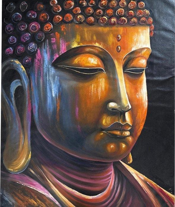Hung Richard (1966) - Bouddha 120 100 cm, Antiquités & Art, Art | Peinture | Moderne