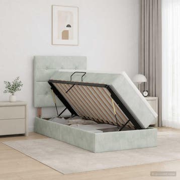 vidaXL Opslag bed met matras Lichtgrijs 100 x 200 cm Fluweel, Verzenden