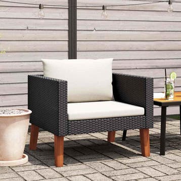 vidaXL Tuinbank eenzits met kussens poly rattan zwart, Tuin en Terras, Verzenden, Nieuw