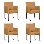 Set van 4 Leren eetkamerstoelen Desire - Toledo Camel, Huis en Inrichting, Ophalen of Verzenden, Nieuw, Leer, Eén
