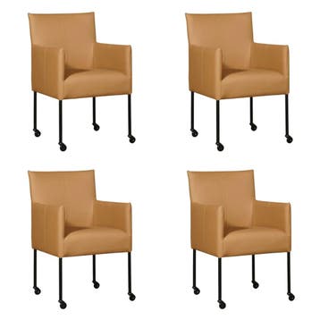 Set van 4 Leren eetkamerstoelen Desire - Toledo Camel, Ophalen of Verzenden, Nieuw, Leer, Eén