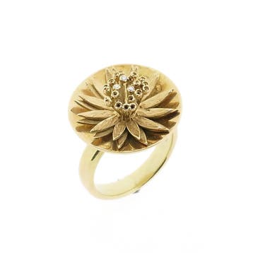Gouden statementring met diamanten; 0,03 ct., Handtassen en Accessoires, Ringen, 18 tot 19, Gebruikt, Ophalen of Verzenden, Met edelsteen