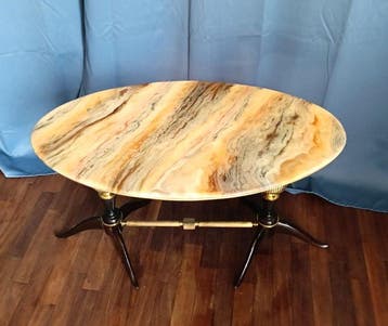Salontafel - Messing, Hars, Mahonie