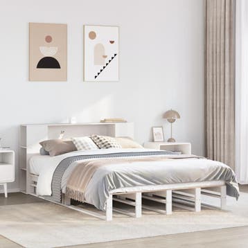 vidaXL Bed met boekenkast zonder matras massief hout wit, Verzenden