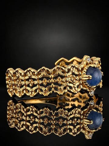 Kyaniet Edelsteen Ring - 925 Sterlingzilver Goudverguld -