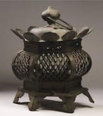 Zeldzame antieke Japanse bronzen hexagonale hanglamp met, Antiek en Kunst