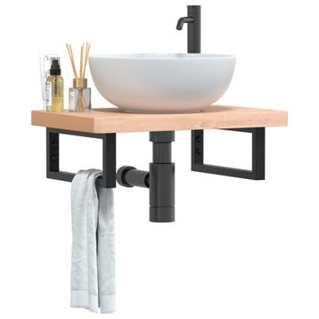 vidaXL Badkamer wandschap staal en massief beukenhout, Verzenden