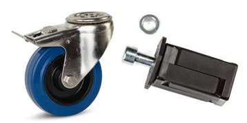 Elastisch rubber RVS zwenkwiel geremd met centraal gat |, Verzenden