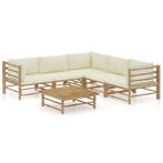 vidaXL 6-delige Loungeset met crèmewitte kussens bamboe, Verzenden, Nieuw, Loungeset