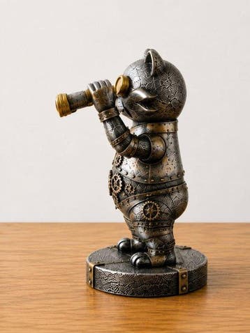sculptuur, Steampunk Mechanical Cat with Telescope - 18 cm -