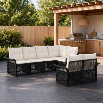 vidaXL Tuinbank Set 7 st 7-Aantal zitplaatsen Zwart poly, Verzenden, Nieuw